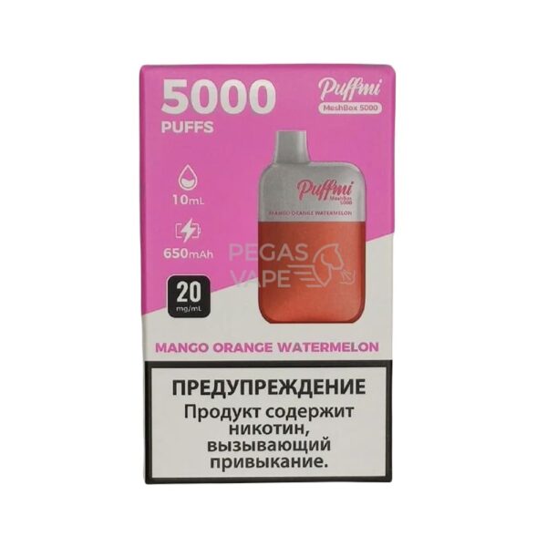 Электронная сигарета PUFFMI DX Mesh Box 5000 (Манго апельсин арбуз) купить с доставкой в СПб, по России и СНГ. Цена. Изображение №8. 