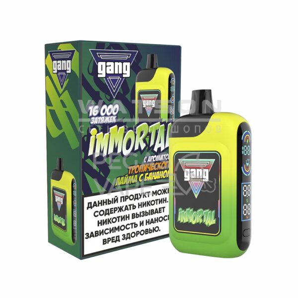 Электронная сигарета GANG IMMORTAL 16000 (Тропический Лайм с Бананом) купить с доставкой в СПб, по России и СНГ. Цена. Изображение №8. 