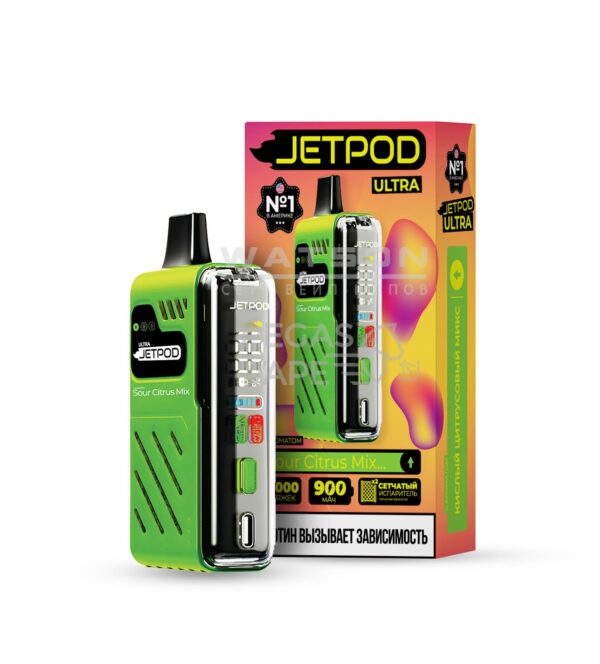 Электронная сигарета JETPOD ULTRA 14000 Sour citrus mix (Кислый цитрусовый микс) купить с доставкой в СПб, по России и СНГ. Цена. Изображение №8. 